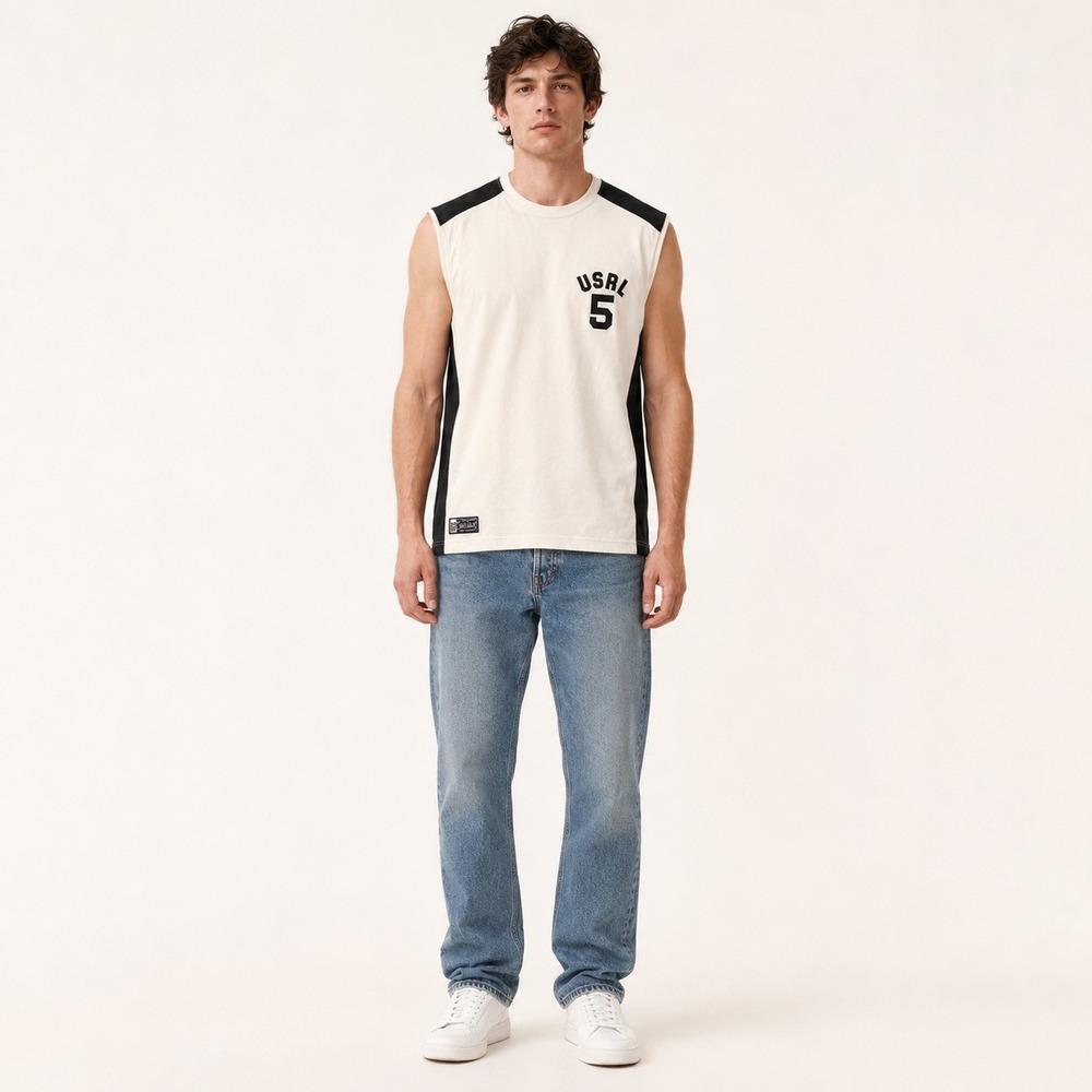 Polo Sport Ralph Lauren Mens Basketball Tank Top White Black USRL‎ 5 Large